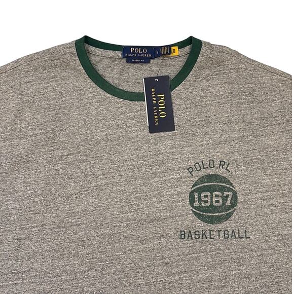Polo Ralph Lauren Ringer T Shirt Mens Large Gray Ringer Short Sleeve Basketball - Picture 3 of 10